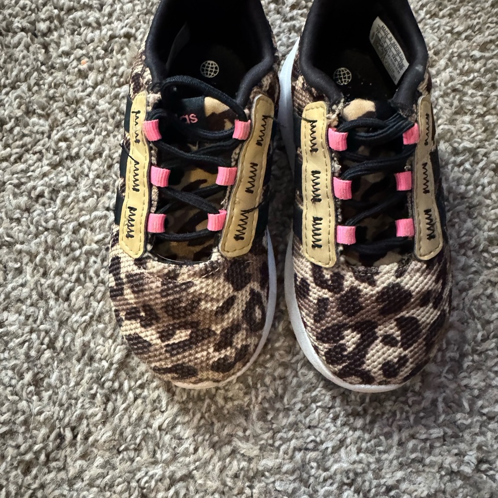 adidas Kids Sneakers with Leopard Print and Pink Accents